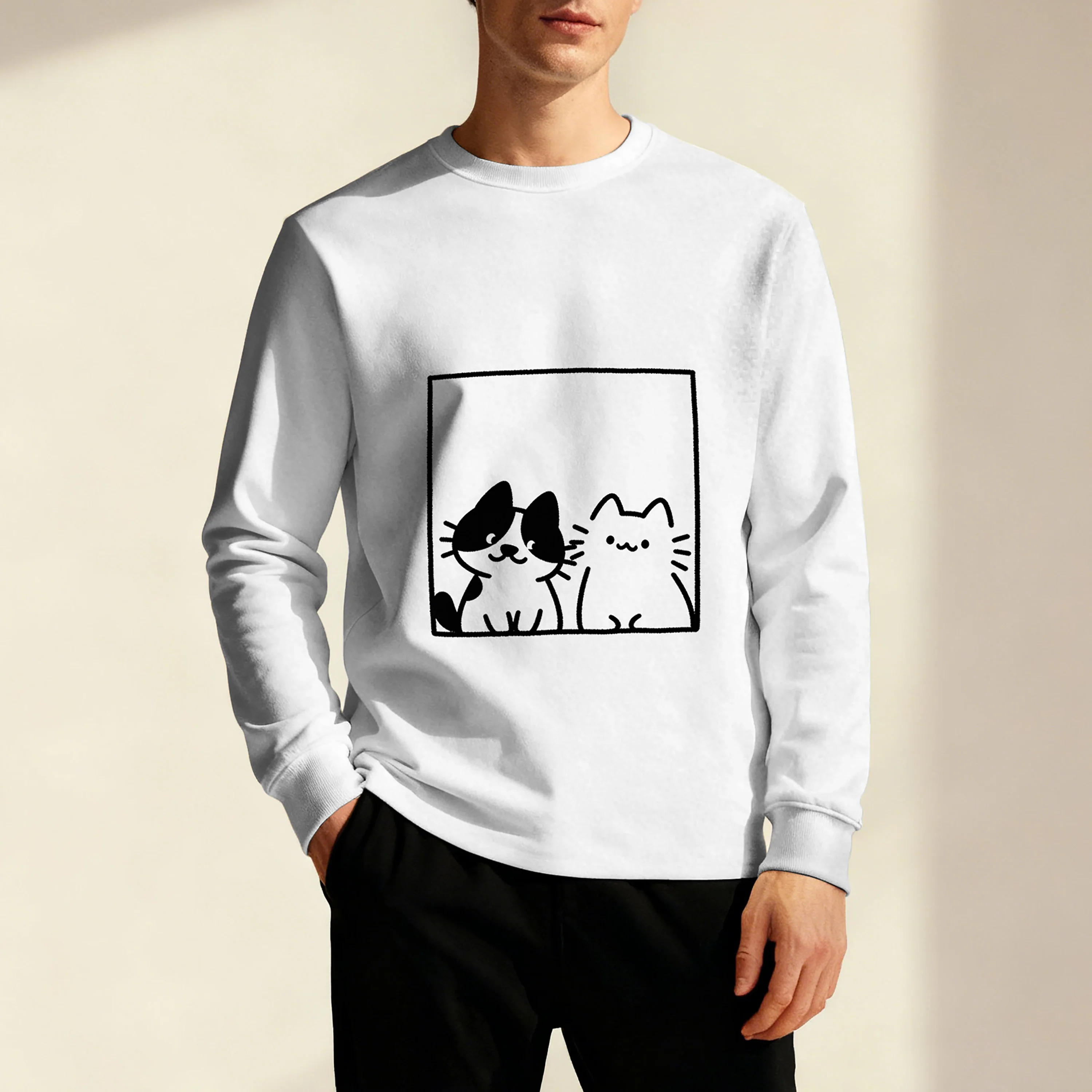 

Новая осенне-зимняя мужская толстовка с принтом, с теплой парой кошек, идеально подходит для повседневных прогулок, кампусной жизни и да