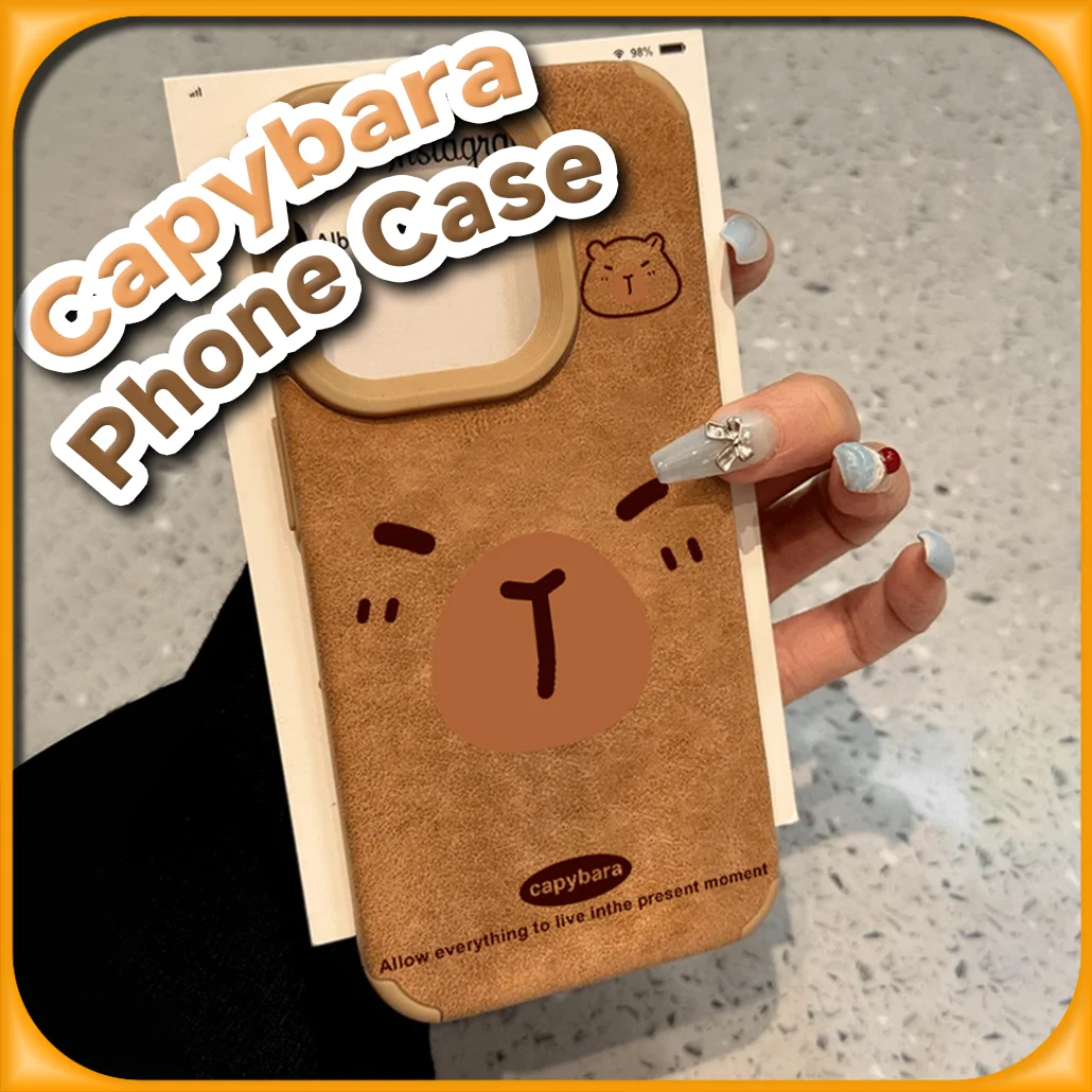 Kawaii simple style Capybara suede Case for Iphone 16 15 14 13 12 11 Pro Max Cartoon Anime Cute Shockproof Protective Cover