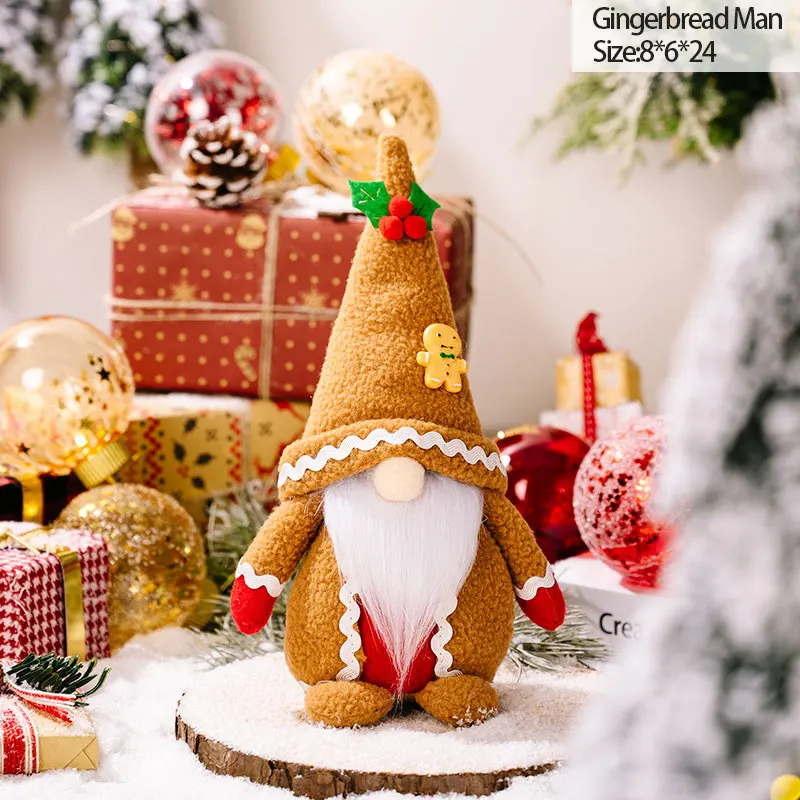 

1P Christmas Decoration Gingerbread Man Rudolf Doll Christmas Plush Knitted Dwarf Santa Claus Navidad Christmas New Year Gift