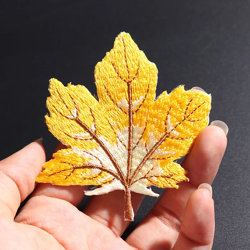 Golden Maple Leaf Size: 7.9x7cm patches DIY T-shirt coat Jeans Backpack  embroidery sewing decorate Applique Stickers