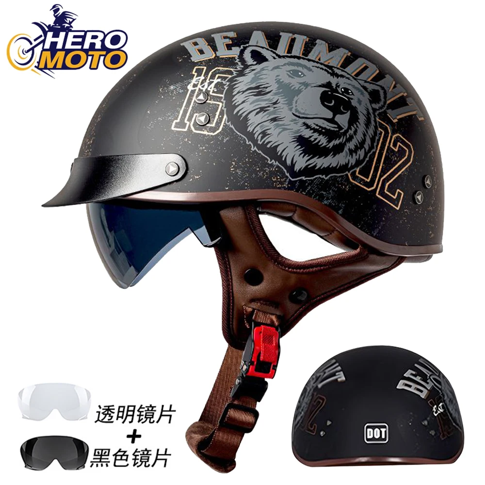 

Retro Helmets Open Face Motorcycle Helmet DOT Half Helmet Biker Moto Helmet Wear-Resistant Motorbike Helmet Motorcycle Equipment