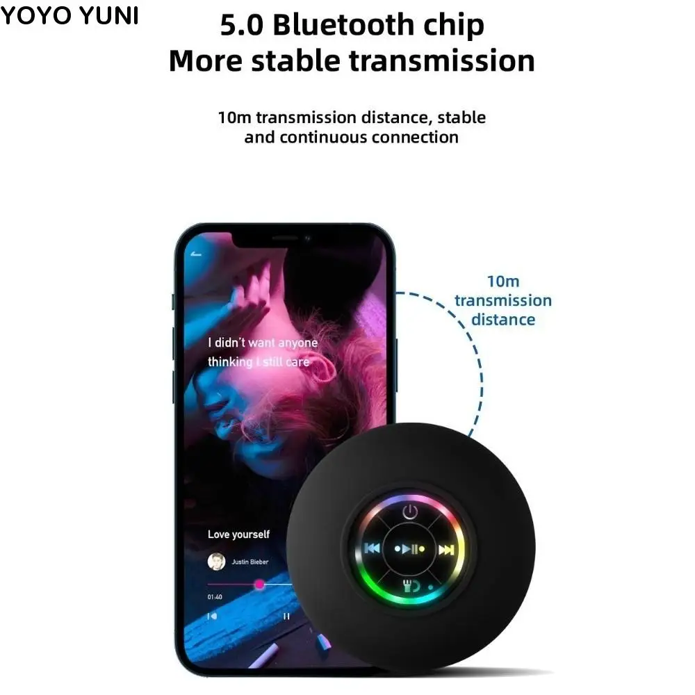 

Wireless Mini Bluetooth Speaker with Suction Cup LED Lights Shower Subwoofer 3D Surround Stereo Portable