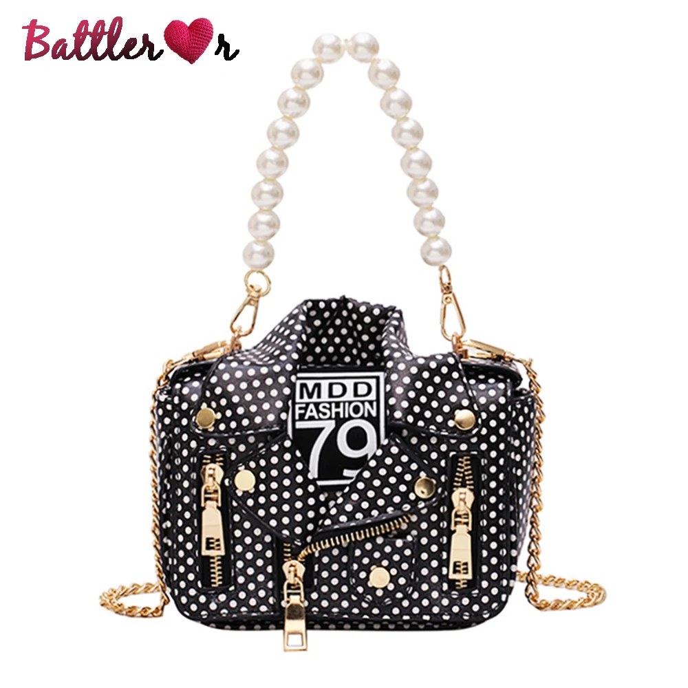 

New Designer Women Messenger Bags Dot Mini Pearl Handle Jacket Bag Womens Shoulder Flaps Chain Crossbody Purses Bolsa De Mujer