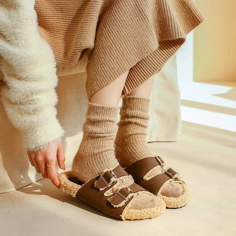 

Women Wool Socks Warm Winter Thick Cashmere Fuzzy Casual Solid Color Comfortable Home Sock Soft Long Thermal High Quality