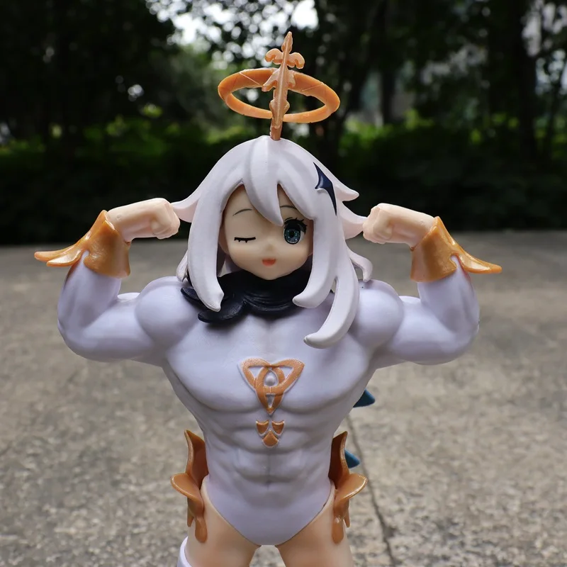 23cmAnime Genshin Impact Muscle Paimon Figure Game Cute Strong Fitness Standing Paimon Model Doll Gift