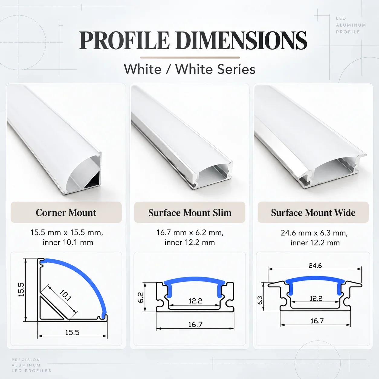 1-20pcs LED Aluminum profile 0.5m W/U/V shape Corner for 5050 2835 LED Strip Bar Lamp channel Holder White Cover