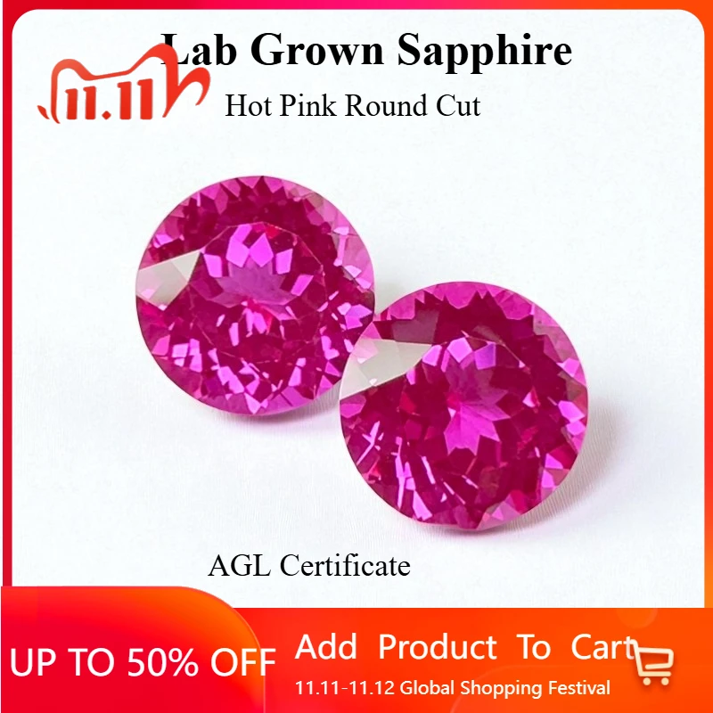 

Lab Grown Sapphire Hot Pink Color Round Shape Charms Bead for Diy Jewelry Making Bracelet Materials Selectable Certificate
