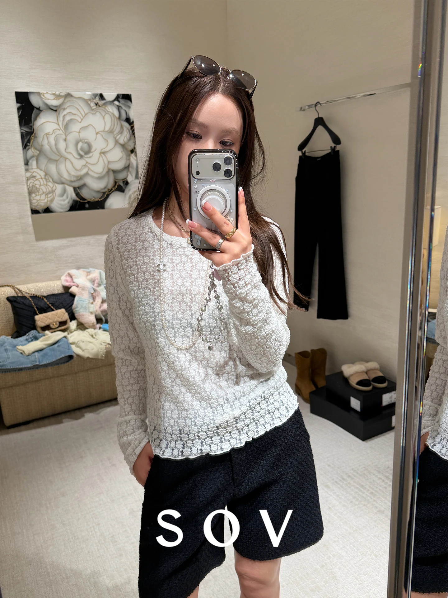 

SOV Lace Long Sve round Ne Vest with Ruffle Gentle Sle Straight Cut Nylon Fabric Cotton 50% Polyde 45% Spandex 5%