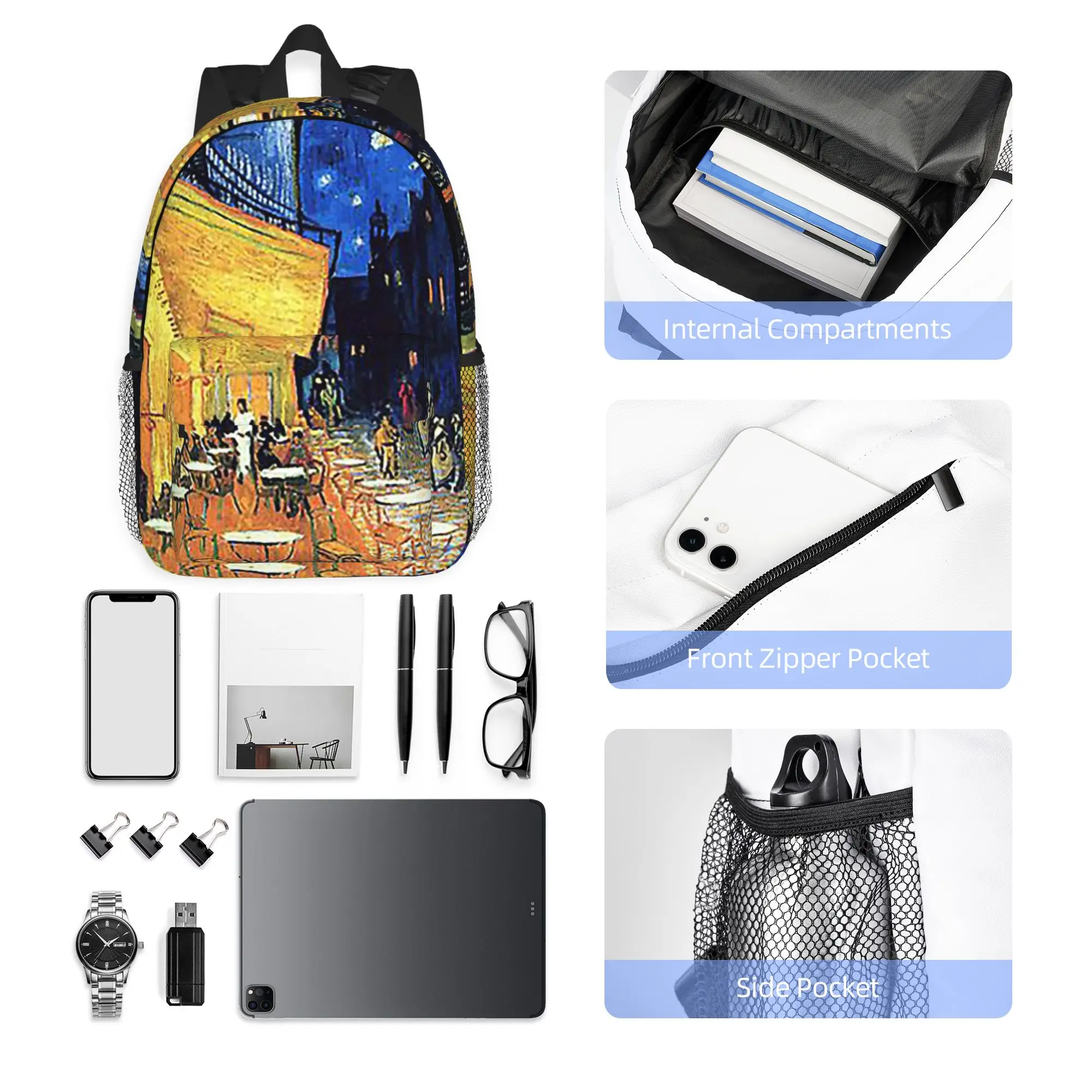 Vincent van Gogh The Cafe Terrace on the Place de Forum Backpack Hot Sale Daypack BookBag Shoulder Bags for Men Women School Bag