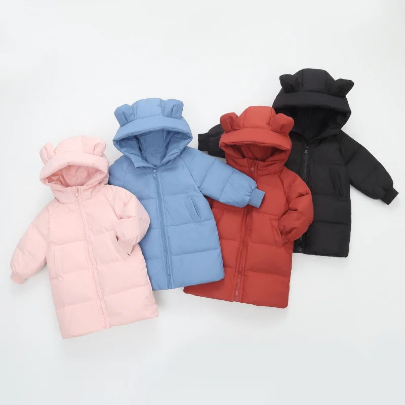 

Winter Warm Thickened Medium Length Hooded Down Jacket for Boys Girls Kids Unisex Childrens Outerwear Lightweight Cold Coat