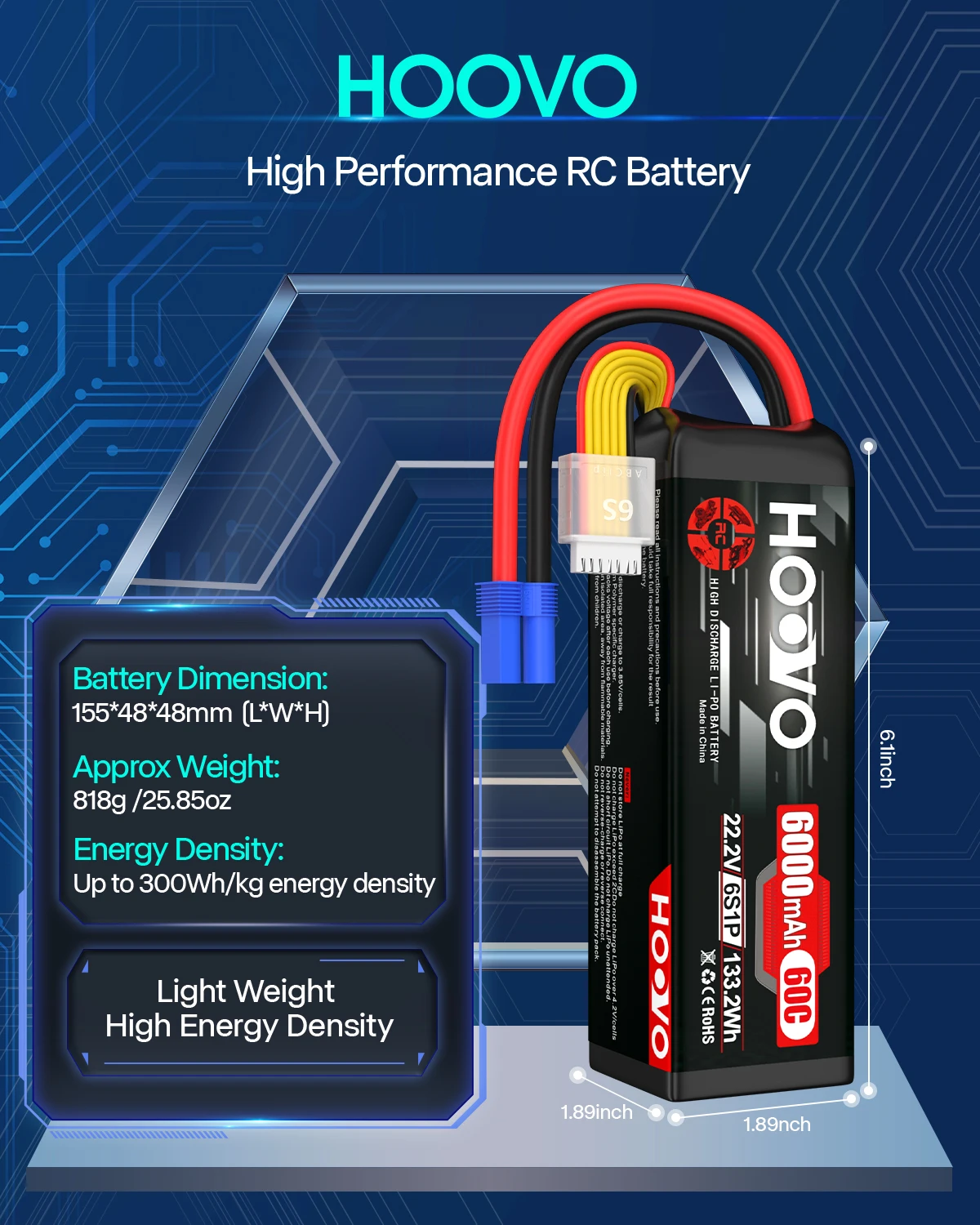 HOOVO LiPo batterie 6S 6000mAh 22.2V 60C EC5 prise coque souple pièces RC pour Drone de course FPV RC quadrirotor avion camion bateau