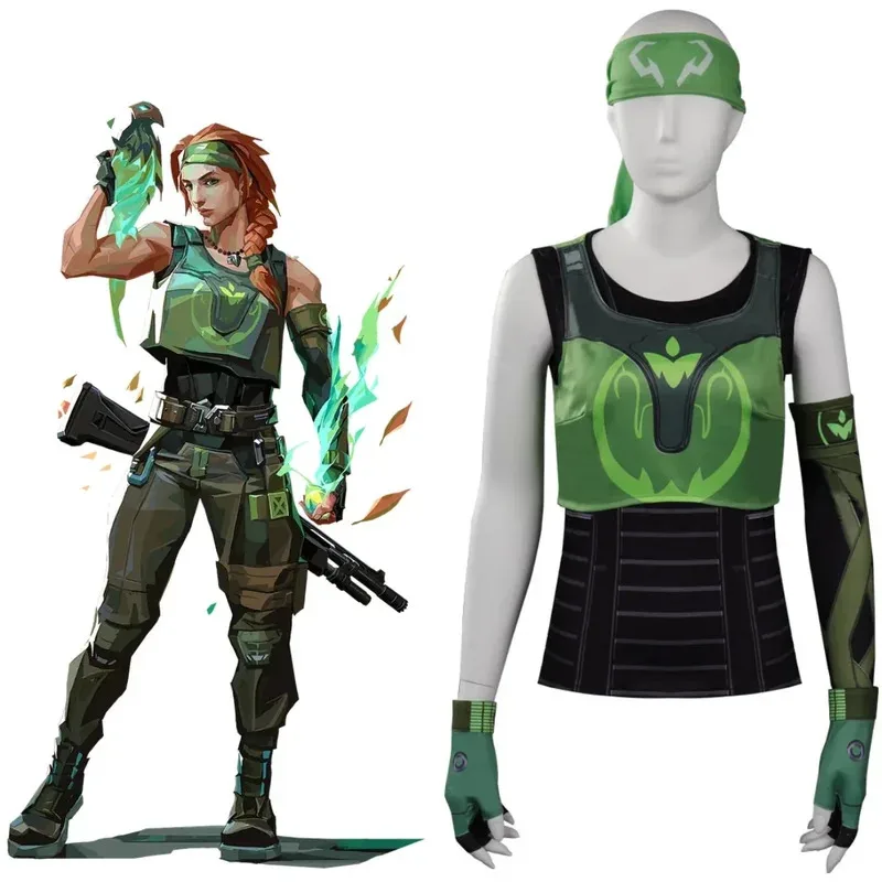 Зеленый Skye Game Valorant Косплей Костюм Жилет Аксессуар Парик Наряд Хэллоуин Comic Con Костюм на заказ ty'4