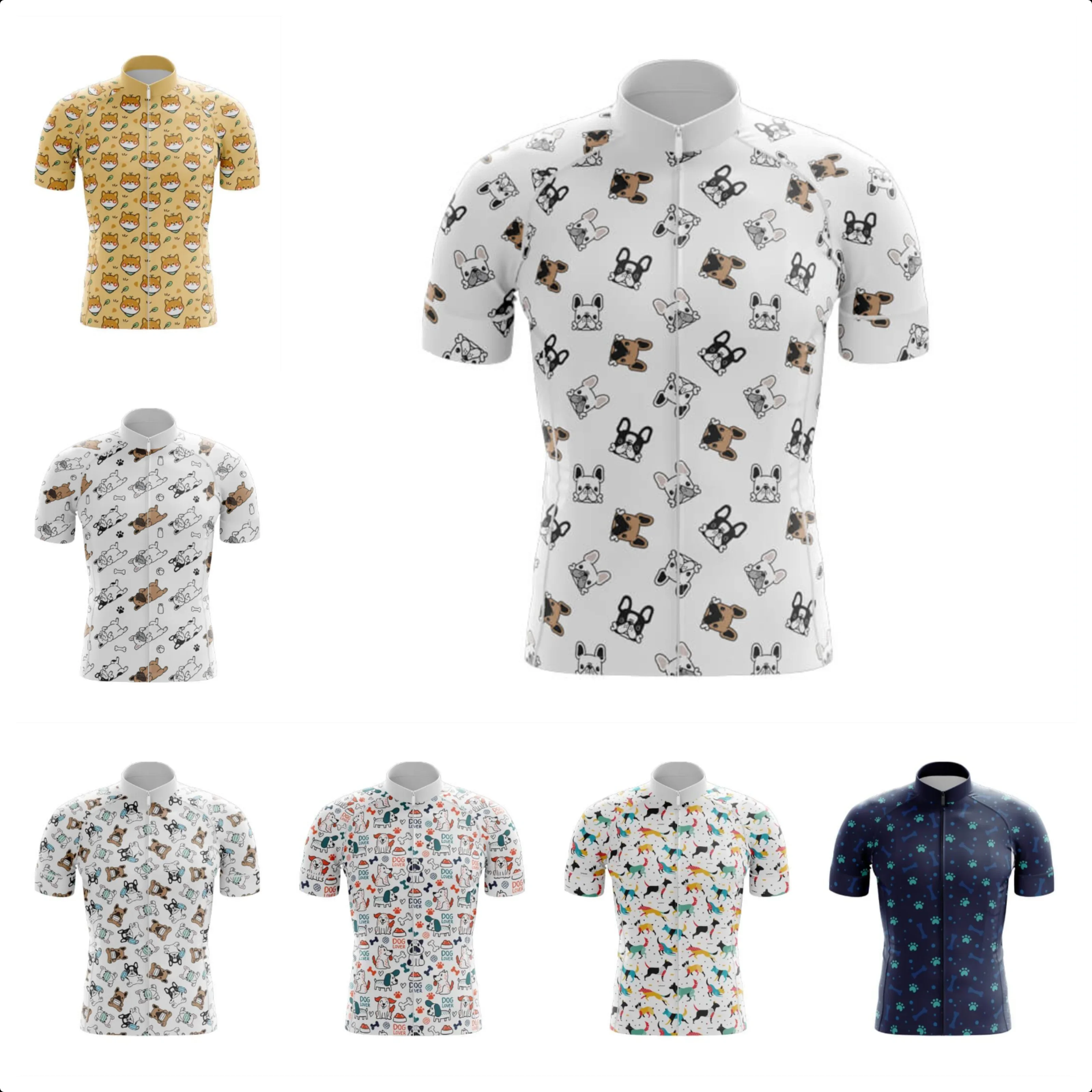 Dog Theme Club Cycling Jersey for Men Breathable Short Sleeve Bib Shorts Durable 20D Gel Pad, Mountain Bicycle MTB Clothing
