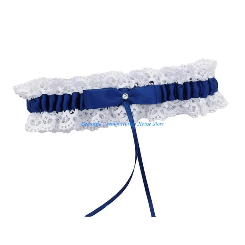 E56A رباط الساق لحفلات الزفاف وحفلات الزفاف وحزام دانتيل ناعم قابل للتمدد مع عقدة شريطية