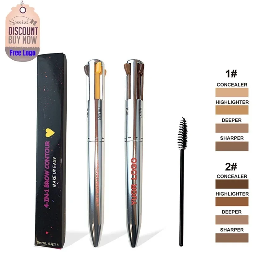 Crayon à Sourcils 4 en 1 de Marque Privée, Accessoire de Maquillage en Vrac, Facile à vitation, Imperméable, Longue Durée, Marron, 2 Couleurs