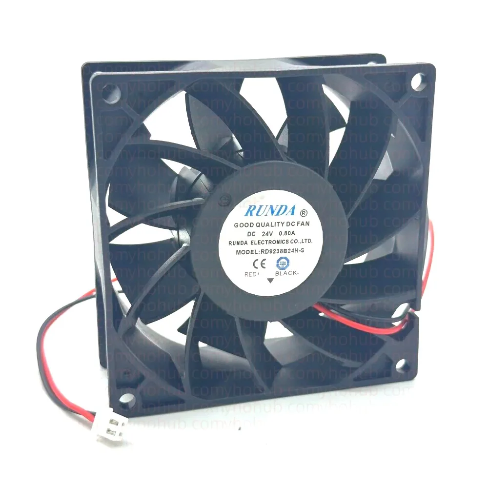 RUNDA RD9238B24H-S DC 24V 0.80A 90x90x38mm 2-Wire Server Cooling Fan Industrial Equipment Ventilation