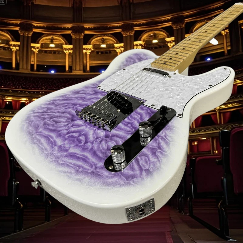Patrón de onda tele púrpura claro 22 tonos cuerpo de caoba diapasón de arce enseñanza en el hogar guitarra eléctrica envío gratis