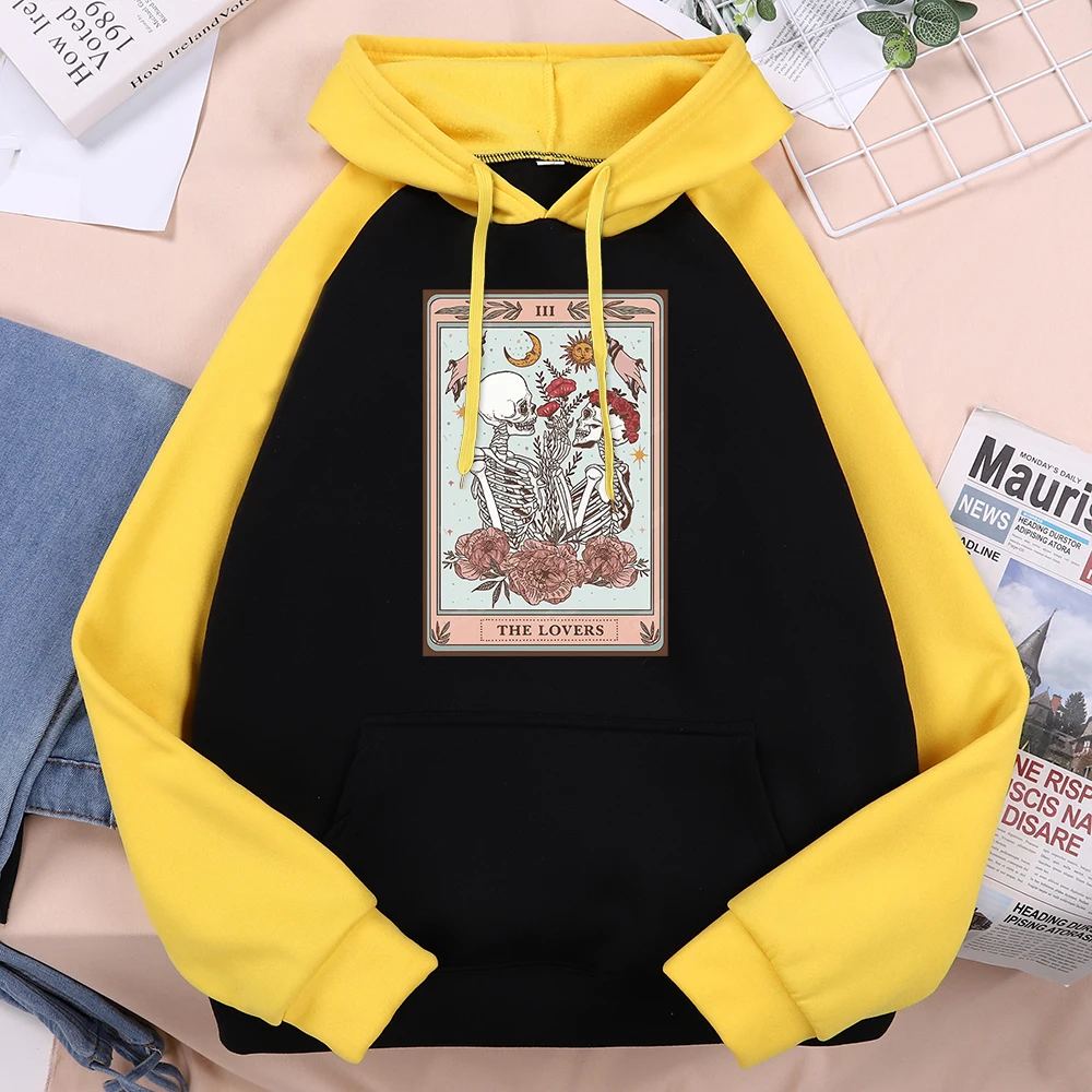 

Skeleton Tarot Card The Lovers Vertical Perfect Ideas Men Raglan Hoodies Vintage Oversize Pullover Harajuku Casual Male Clothing