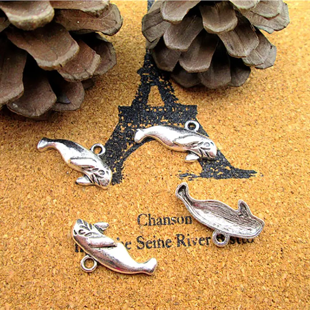 

60pcs--24x13mm Manatee Charms For Jewelry Making Diy Findings Antique Silver Color Alloy Pendants