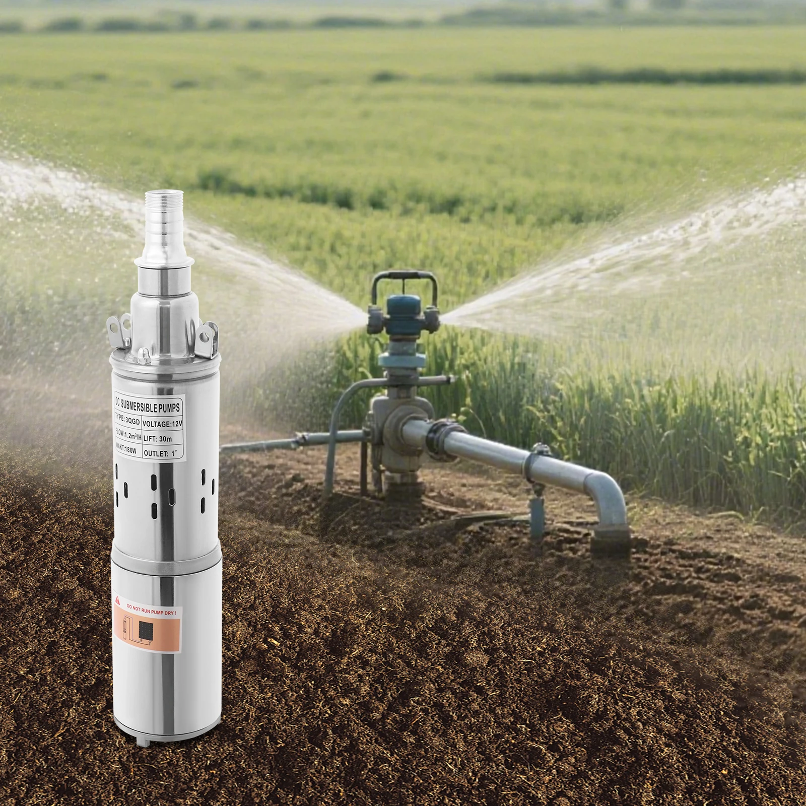 

12/24 В солнечный погружной насос для глубоких скважин, подъемный насос 30 м 1,2 м3/ч, 1,5 м3/ч, водяной насос для сельскохозяйственных лужайков, садов, ферм