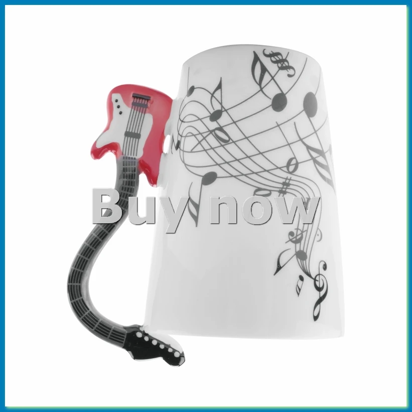 Music Style Guitar Ceramic Mug Coffee Tea Milk Stave Cups With Handle Coffee Mug Novelty Gifts Red Guitar Black Free-ABFB