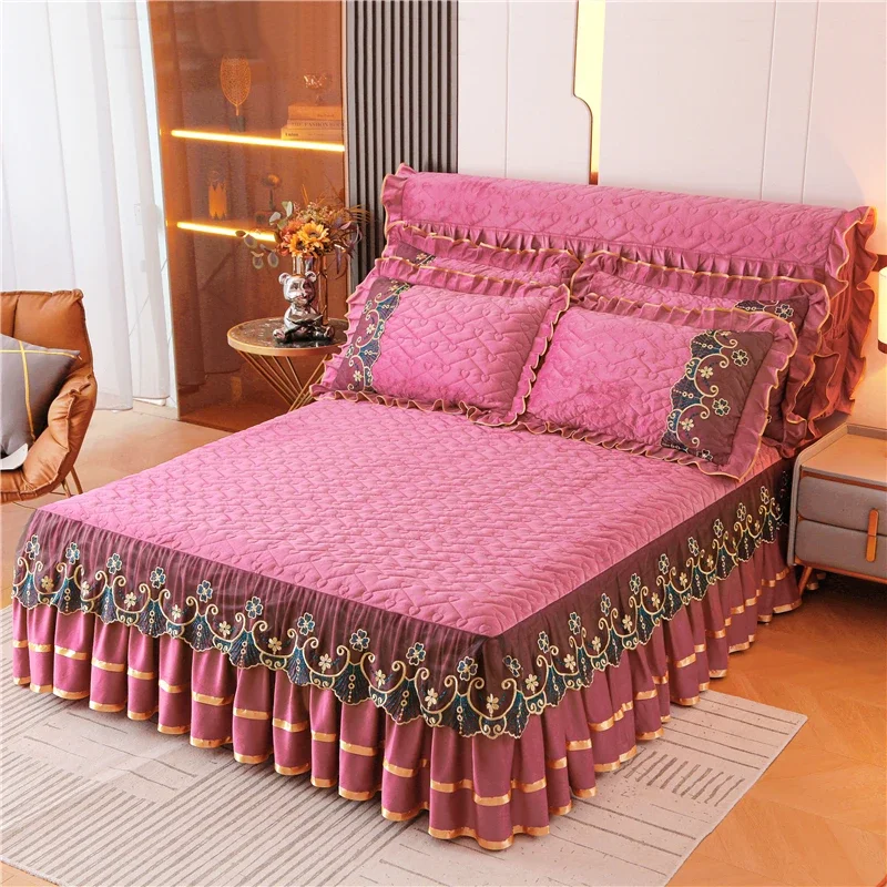 Luxury Winter Bedspread on The Bed Thick Home Lace Bed Skirt-style Bed Sheets Embroidery Cotton European-style Bed Spreads