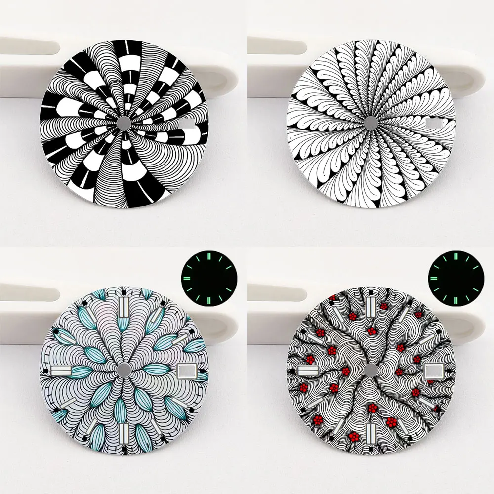 NH35 Men's Customized Watch Dials Accessories Fit NH34 NH35 Movement 28.5mm Green Luminous Creative Abstract Pattern Dial NH35