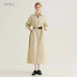 ARTKA 2024 Autumn New Women Fashion Trench Coat Style Shirt Dresses Casual Long Sleeve Long Trench Coat With Belt LA92847Q