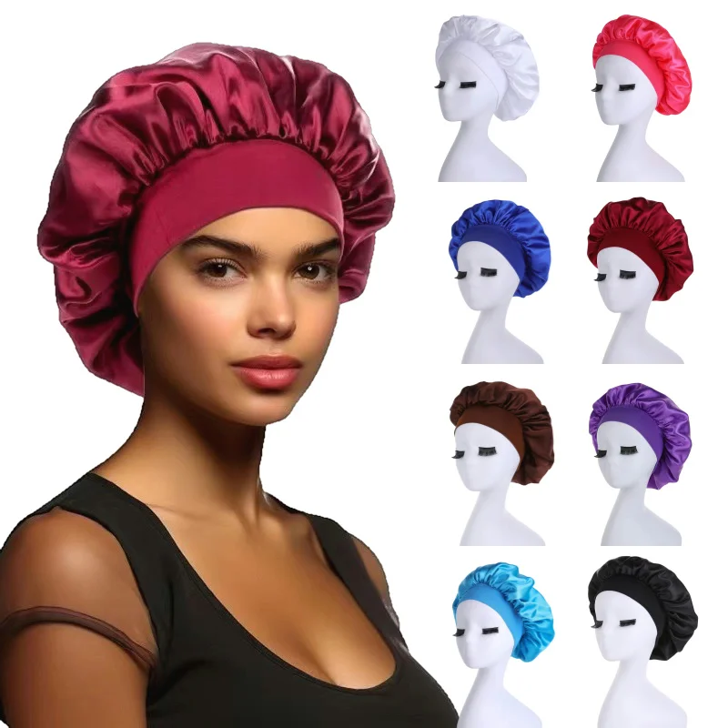 

Fashion Solid Color Wide Brim Nightcap For Women Soft And Elastic Protecting Hair All Season Shower Cap Chemotherapy Health Cap