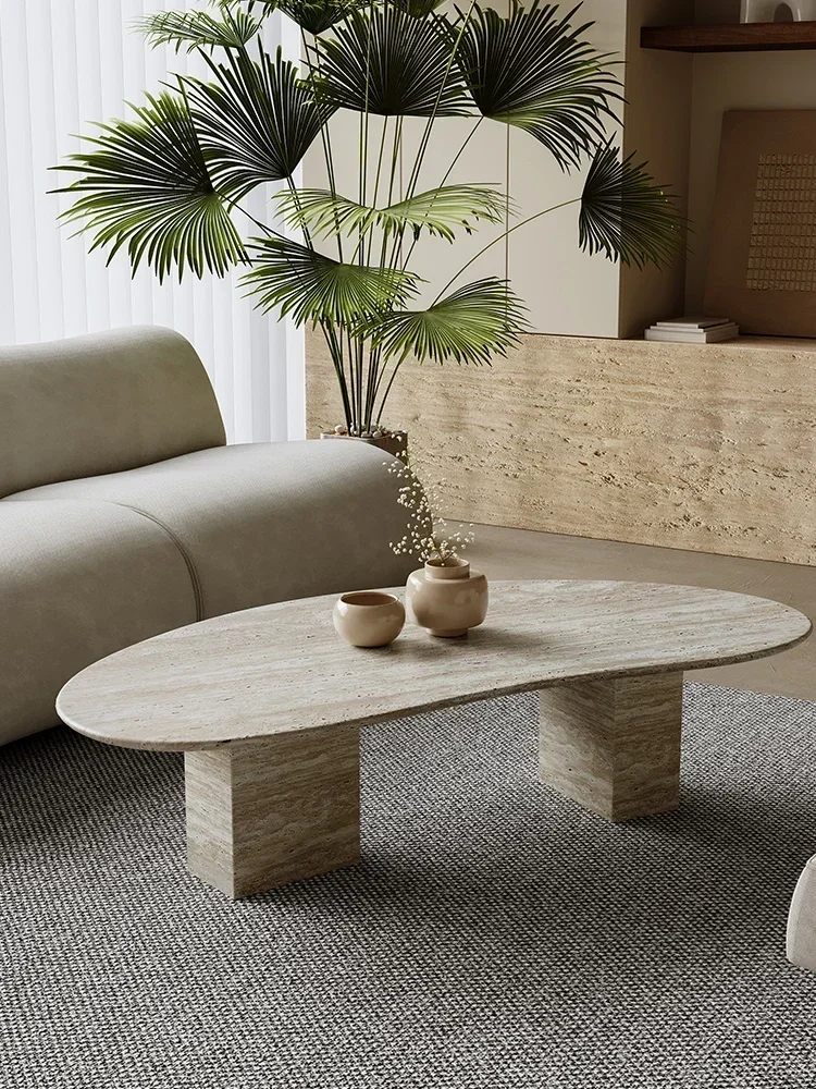 Wabi silent style, simple natural travertine, creative coffee table, small unit, living room