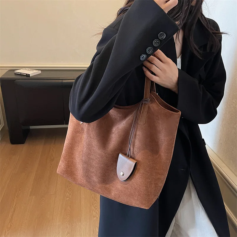 

Большая сумка через плечо для женщин, новые винтажные женские сумки-тоут, замшевая кожа, корейская модная роскошная дизайнерская женская сумка