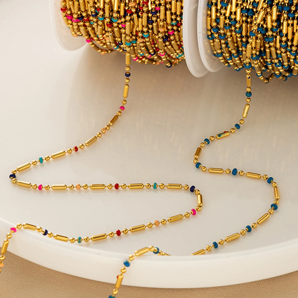 1 Meter Stainless Steel Enamel Beads Chains For DIY Handmade Necklaces Bracelets Jewelry Making Supplies Accessories Material