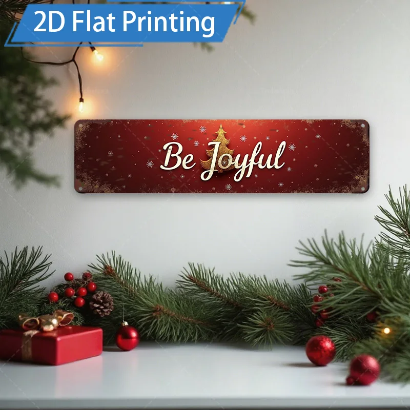 [2D FLAT] 1pc Metal Sign, 4×16inch Christmas Be Joyful Metal Sign Wall Art Decor