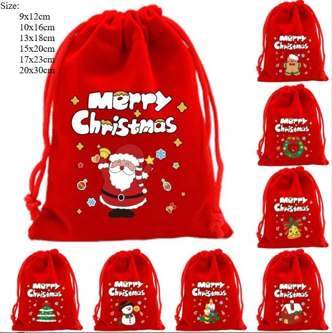 1 قطعة أكياس عيد الميلاد المخملية الحمراء الرباط سانتا هدية الحقيبة الحلوى وجبة خفيفة التفاف حقيبة عيد الميلاد حفل زفاف تفضل الديكور #1