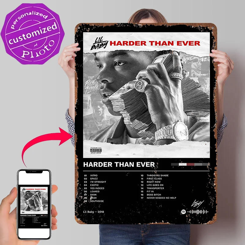Lil Baby - Harder Than Ever Album 3D Printed Texture Poster Personalized Wall Art Retro Metal Tin Signs for Room Decoration Cozy