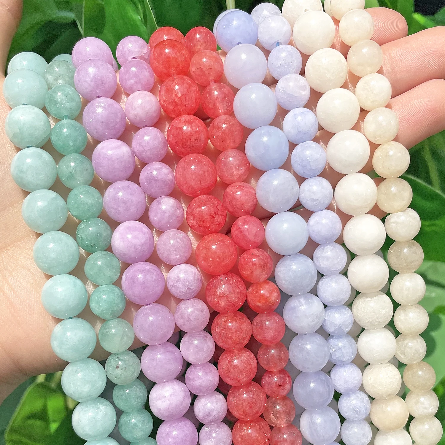 Natural Round Angelite Stone Blue Purple Green Jades Loose Spacer Beads DIY Accessories for Jewelry Bracelet Making 15''inches