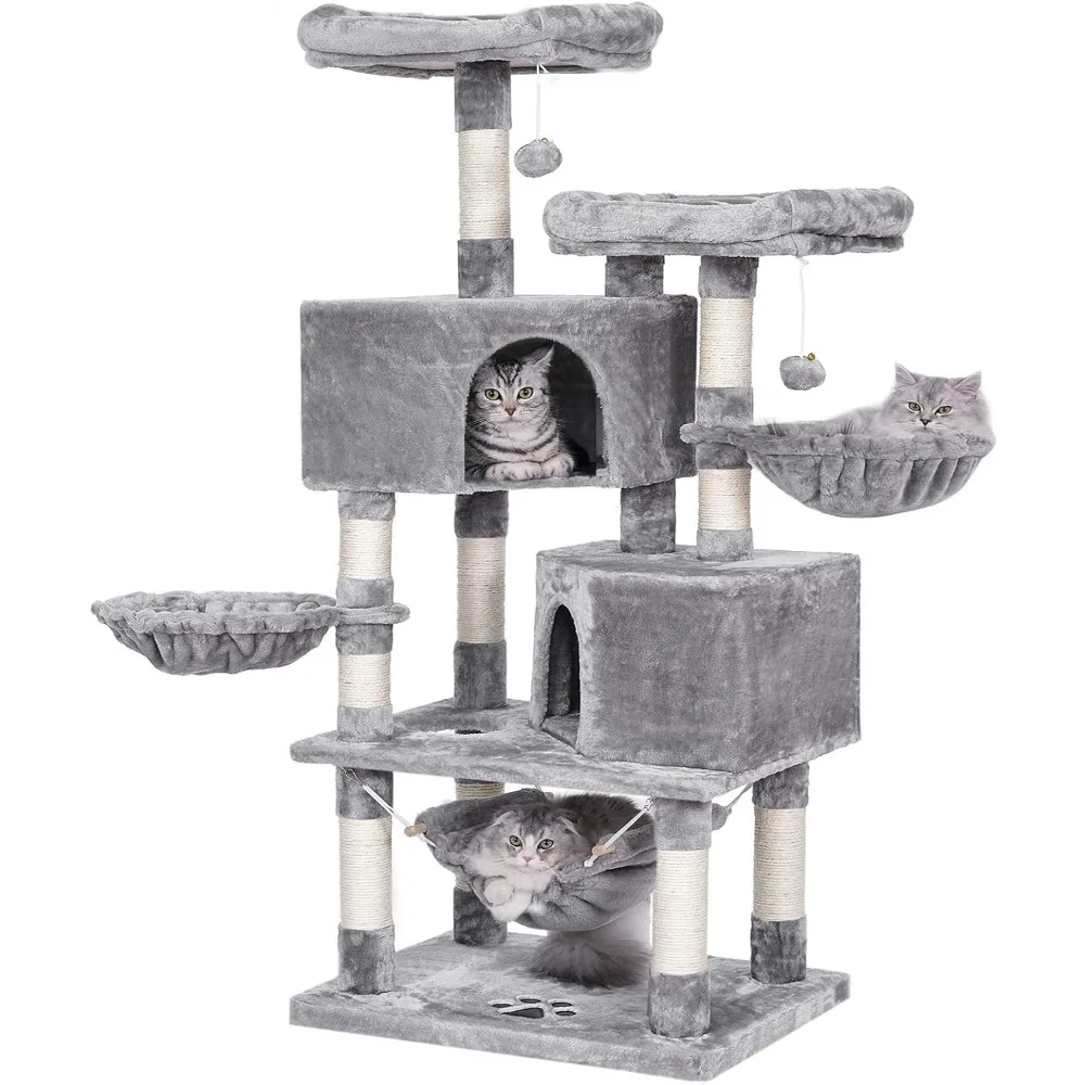 

Multi-Level Cat Tree for Indoor Large Cat Tower Cat Condo with Sisal Scratching Posts, Perches, Houses, Hammock and Baskets