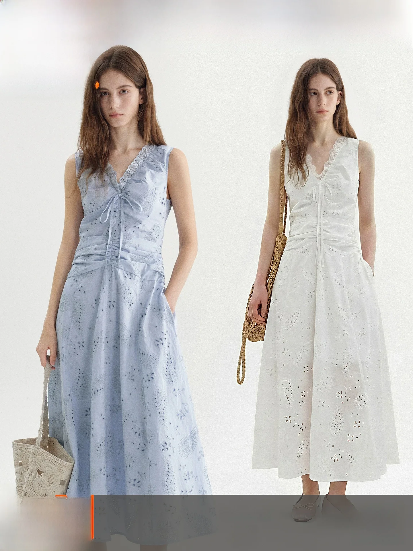 

Fano Summer New Lazy Feel Hollow out Print Dress Women's Sleeveless Long Dress High Waist Cotton Casual City Commute Dress
