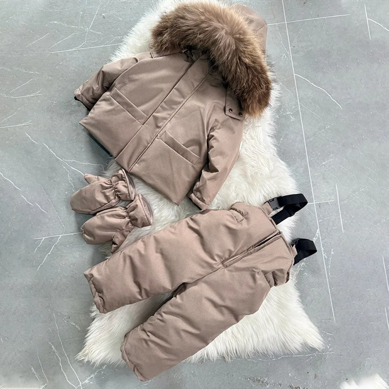 Kids Cotton Clothing Set 26 Winter New Black Fashion Thickened and Fleece Warm Boys and Girls Down Jacket Windproof Ski Clothing