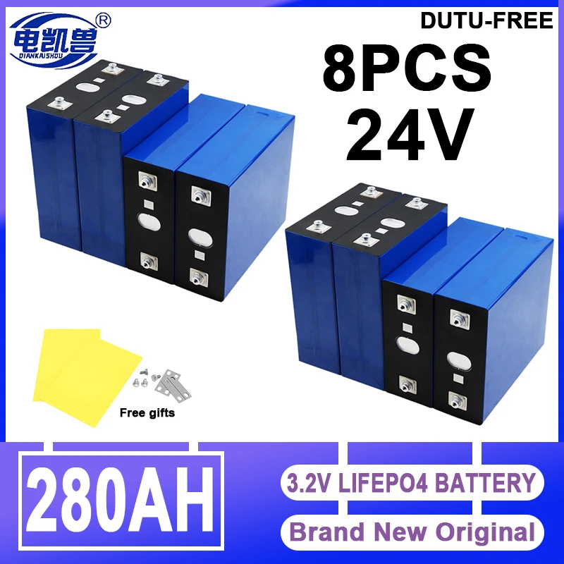 8pcs 3.2V 320AH 280AH 202AH 105AH Lifepo4 Battery Grade A DIY 12V 24V 48V for Camping Boat Golf Cart RV EV Forklift Rechargeable