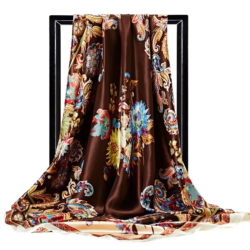 90X90CM Shawls Four Seasons Square Kerchief 2022 Popular Sunscreen Headcloth Fashion Colour Silk Scarves Luxury Print Bandannas