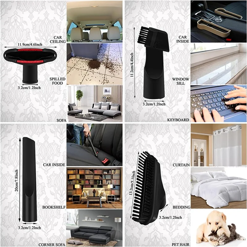 Комплект из 8 бытовых пылесосов A97G — подходит для насадок и аксессуаров размером 1-7/8 дюймов, 1-3/8 дюйма (35 мм), 1-1/4 дюйма (32 мм).