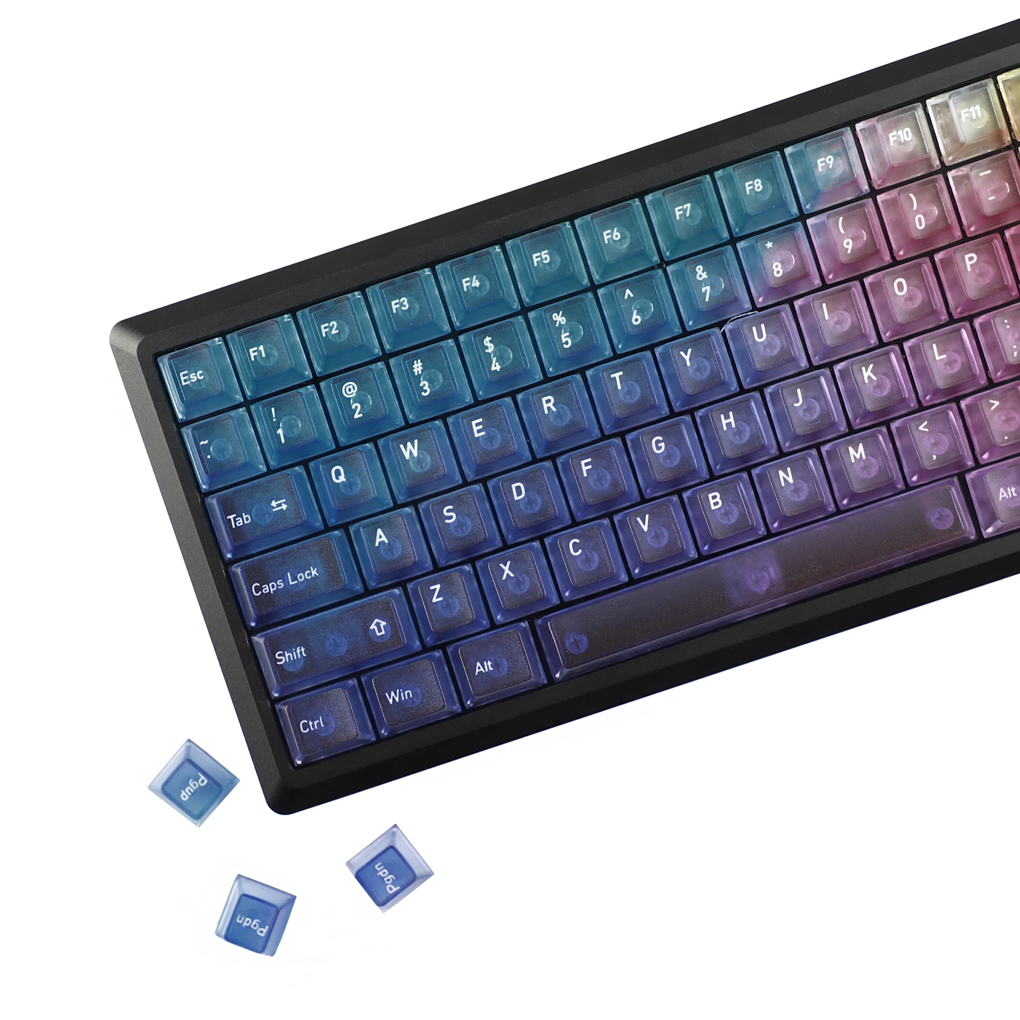 

YMDK 115 Key Rainbow Gradient Theme Frosted Clear Cherry Profile PC Shine Through Top Print Keycaps for MX Mechanical Keyboard