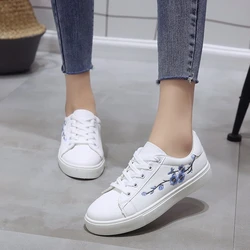 Shoes Women Running Spring Autumn Fashion White Breathable Embroidered Flower Lace-Up Casual Comfort Sneakers Zapatos De Mujer