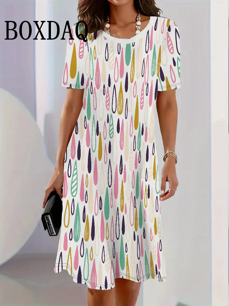 2025 New Women's Summer Dress Casual Loose 3D Prints Short Sleeve Dress Fashion Pattern Round Neck Long T-Shirt Dresses Vestidos