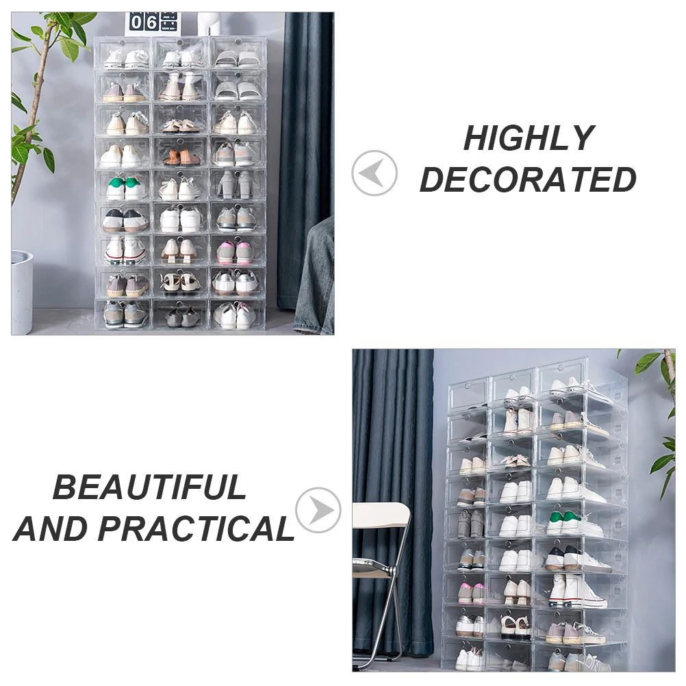 

6Pcs Stackable Shoes Container Transparent Visual Design Easy to View and Take Footwear Box Plastic Shoes Box Sneaker Case