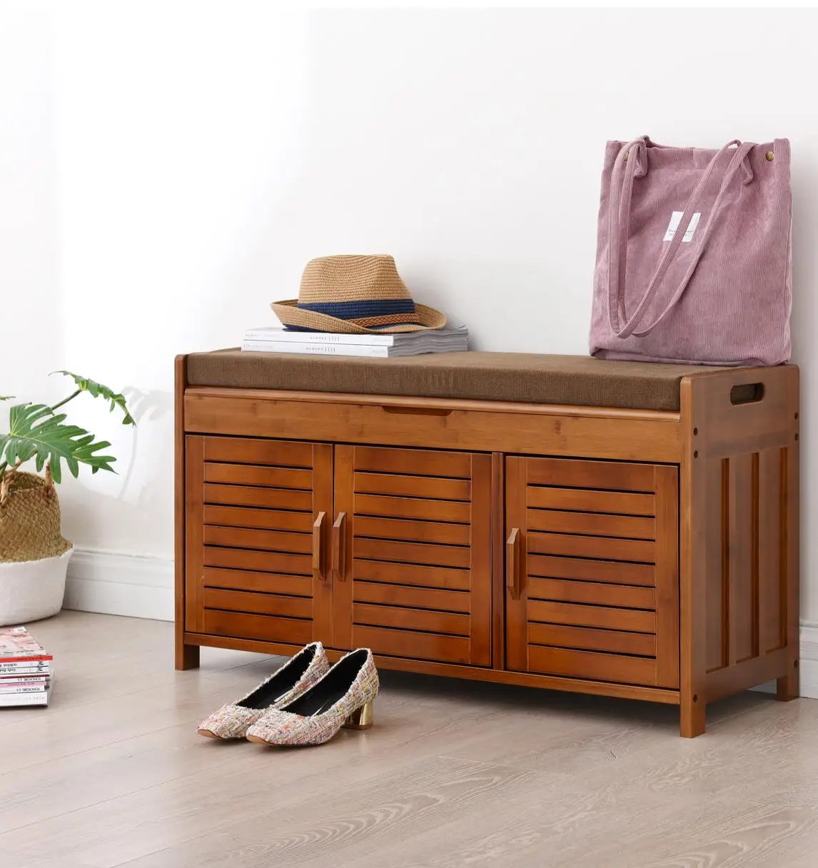 

Bamboo Shoe Changing Stool Home Entrance Shoe Rack Sitting Shoe Cabinet Multifunctional Stool