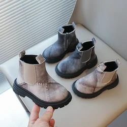 Buty dla małych dzieci 2024 jesienno-zimowa Brand New chłopcy dziewczęta botki Zipper maluchy dzieci Chelsea Boots antypoślizgowe