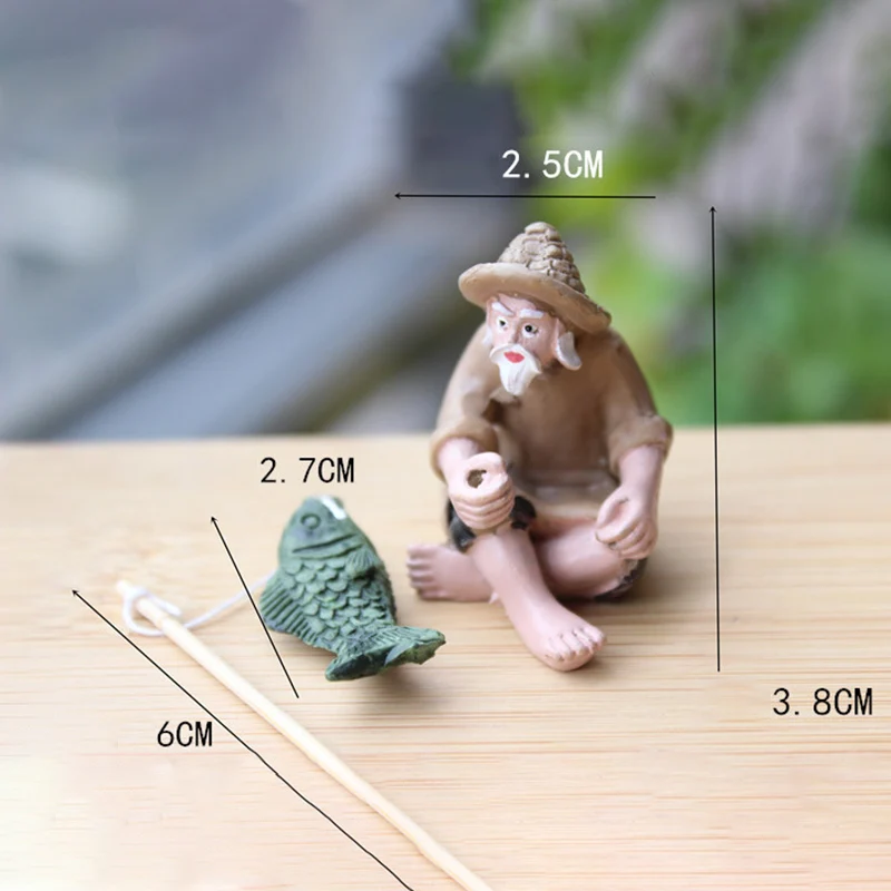 Fishing Old Man Resin Figure Statue Garden Ornament Micro-Landscape Garden Craft