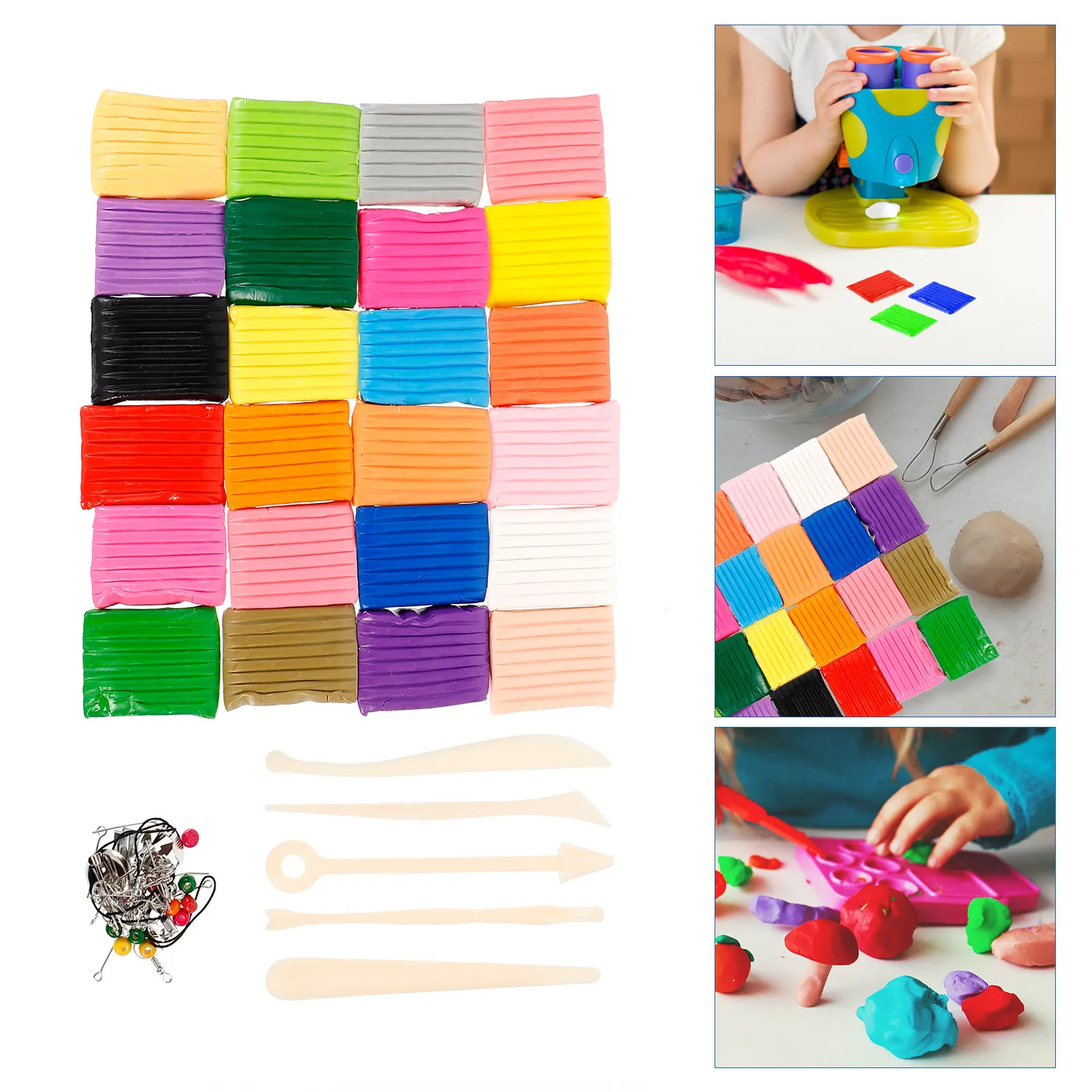 

Oven Bake Clay Kit 24 Colors Soft Polymer Modeling Clay Set for Creative Educational Clay Accessories Craft Fun